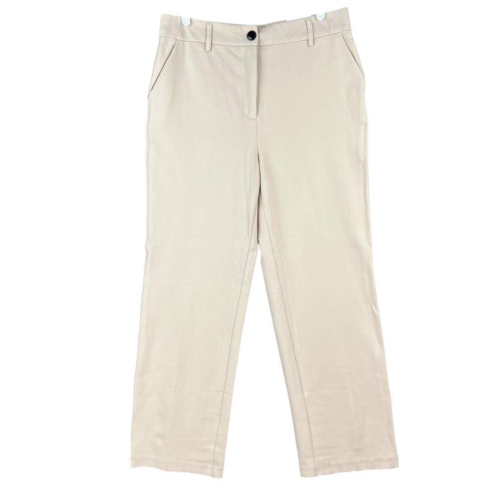 C by One Women's Straight Leg Stretch Beige Trouser Pants Size L High Rise NWT